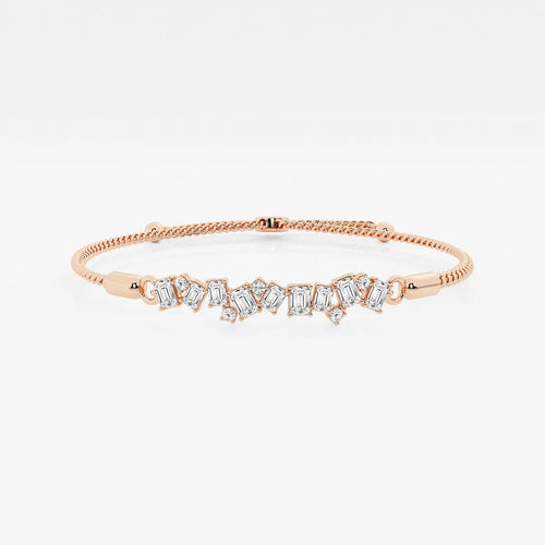 Emerald and Round Lab Grown Diamond Cascade Bolo Bracelet