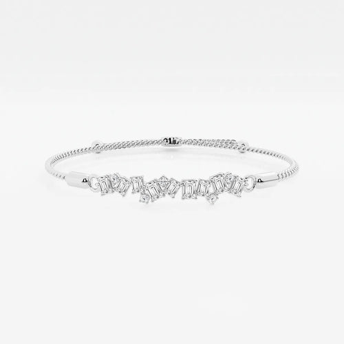 Emerald and Round Lab Grown Diamond Cascade Bolo Bracelet