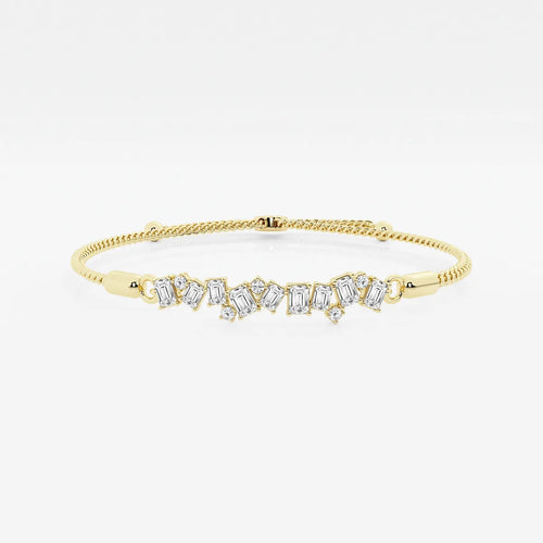 Emerald and Round Lab Grown Diamond Cascade Bolo Bracelet