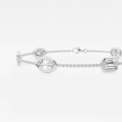 Emerald & Marquise Lab Grown Diamond Station Chain Bracelet
