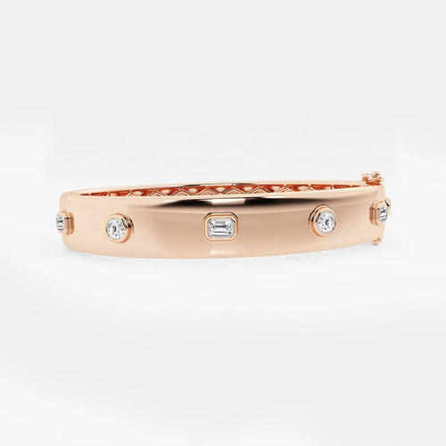 Round and Emerald Lab Grown Diamond Five Stone Bangle Bracelet