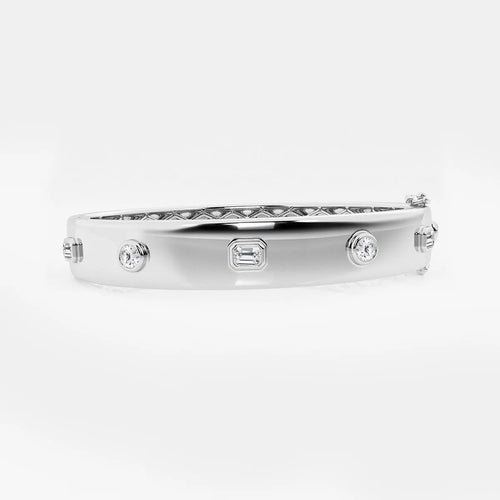 Round and Emerald Lab Grown Diamond Five Stone Bangle Bracelet