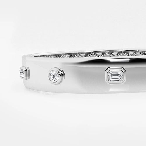 Round and Emerald Lab Grown Diamond Five Stone Bangle Bracelet