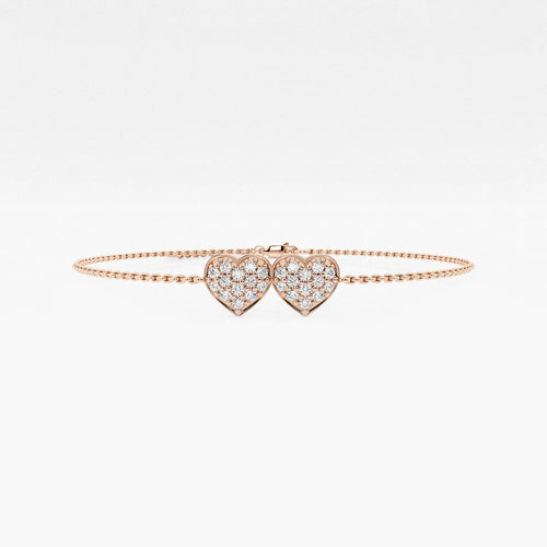 Round Lab Grown Diamond Petite Double Pave Heart Bracelet Chain Bracelet