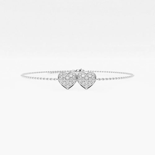 Round Lab Grown Diamond Petite Double Pave Heart Bracelet Chain Bracelet