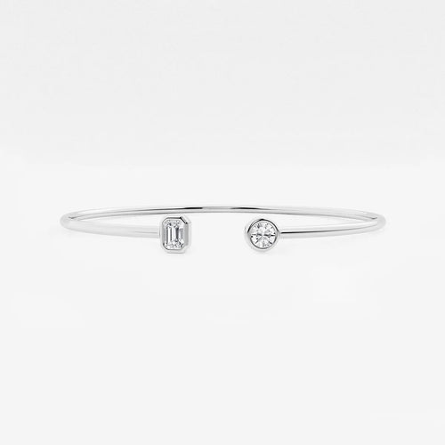Round and Emerald Lab Grown Diamond Open Bangle Bracelet