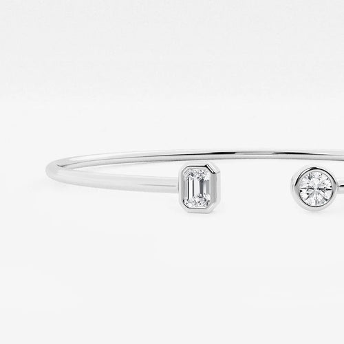 Round and Emerald Lab Grown Diamond Open Bangle Bracelet
