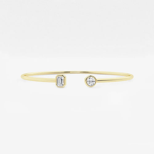 Round and Emerald Lab Grown Diamond Open Bangle Bracelet