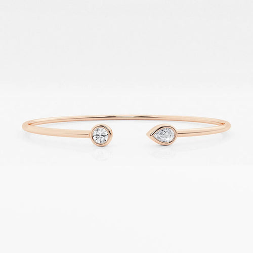 Round and Pear Lab Grown Diamond Open Bangle Bracelet