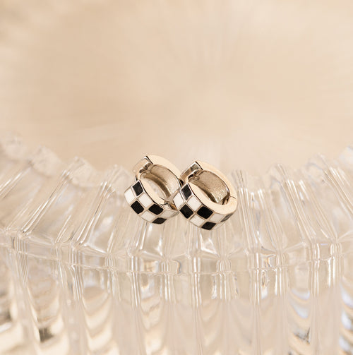 Retro Chic Checkered Huggie Earrings