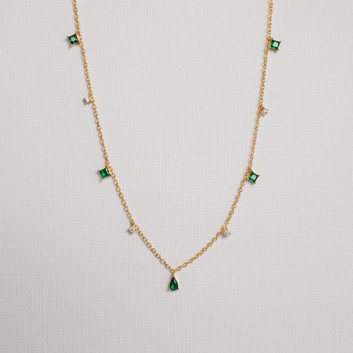 Emerald Diamond Station Necklace