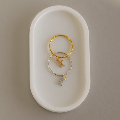 Pave Initial Birthstone Drop Ring