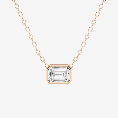 Emerald Lab Grown Diamond East West Bezel Set Solitaire Pendant with Adjustable Chain