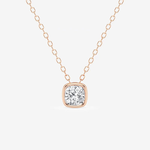 Cushion Lab Grown Diamond Bezel Set Solitaire Pendant with Adjustable Chain