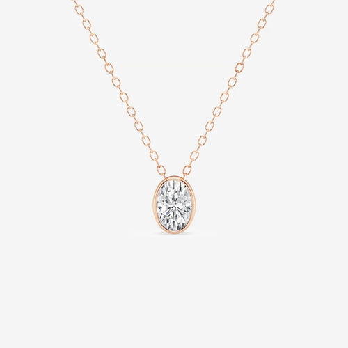 Oval Lab Grown Diamond Bezel Set Solitaire Pendant with Adjustable Chain