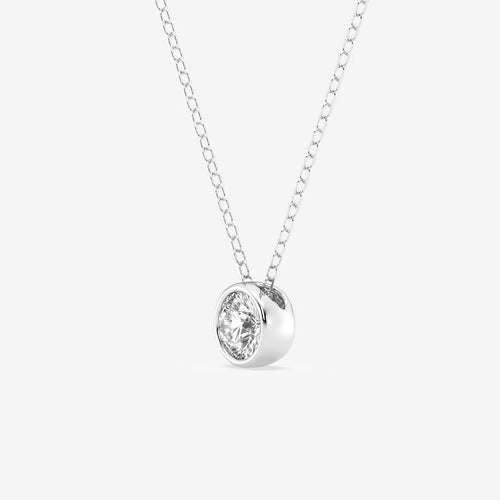 Round Lab Grown Diamond Bezel Set Solitaire Pendant with Adjustable Chain