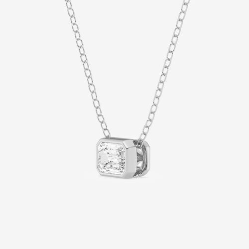 Emerald Lab Grown Diamond East West Bezel Set Solitaire Pendant with Adjustable Chain