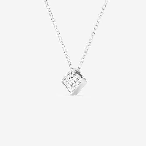 Princess Lab Grown Diamond Bezel Set Solitaire Pendant with Adjustable Chain