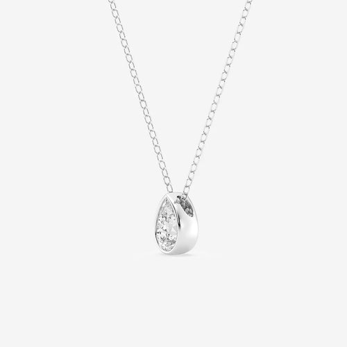 Pear Lab Grown Diamond Bezel Set Solitaire Pendant with Adjustable Chain 14K Rose Gold, E, VS1 | IGI Certified, 2 ct Center