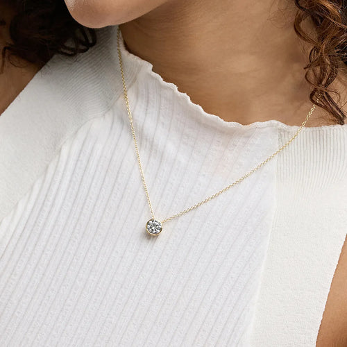 Round Lab Grown Diamond Bezel Set Solitaire Pendant with Adjustable Chain
