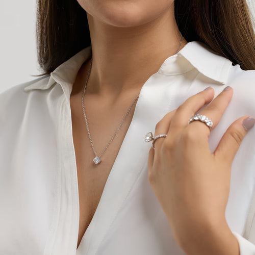 Princess Lab Grown Diamond Bezel Set Solitaire Pendant with Adjustable Chain