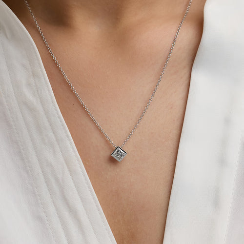 Princess Lab Grown Diamond Bezel Set Solitaire Pendant with Adjustable Chain
