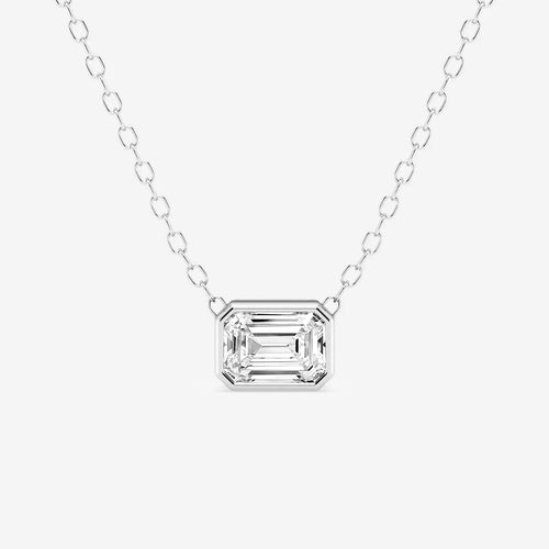 Emerald Lab Grown Diamond East West Bezel Set Solitaire Pendant with Adjustable Chain
