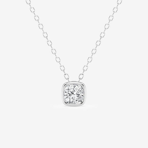 Cushion Lab Grown Diamond Bezel Set Solitaire Pendant with Adjustable Chain
