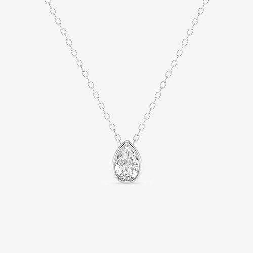 Pear Lab Grown Diamond Bezel Set Solitaire Pendant with Adjustable Chain 14K Rose Gold, E, VS1 | IGI Certified, 2 ct Center