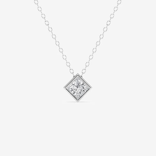 Princess Lab Grown Diamond Bezel Set Solitaire Pendant with Adjustable Chain