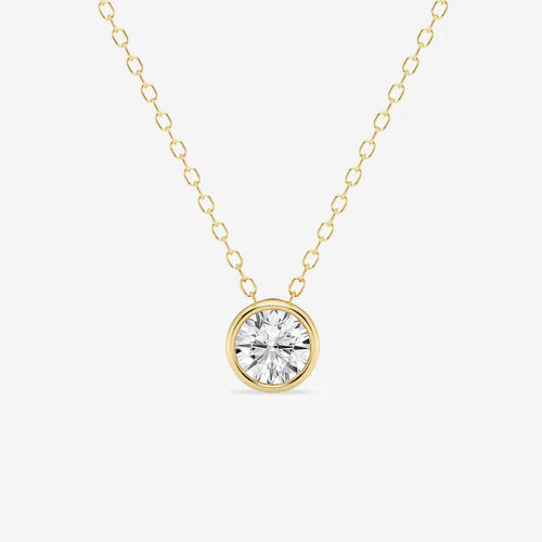 Round Lab Grown Diamond Bezel Set Solitaire Pendant with Adjustable Chain