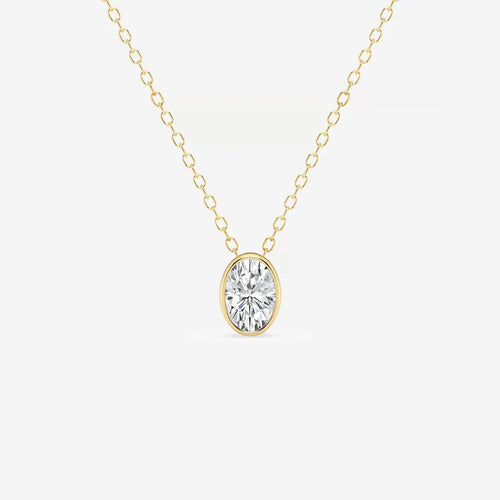 Oval Lab Grown Diamond Bezel Set Solitaire Pendant with Adjustable Chain