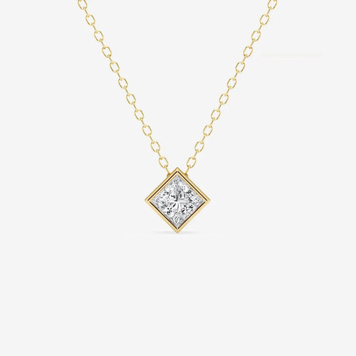 Princess Lab Grown Diamond Bezel Set Solitaire Pendant with Adjustable Chain