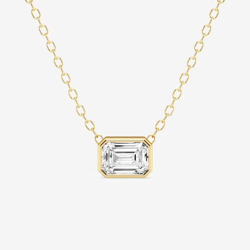 Emerald Lab Grown Diamond East West Bezel Set Solitaire Pendant with Adjustable Chain