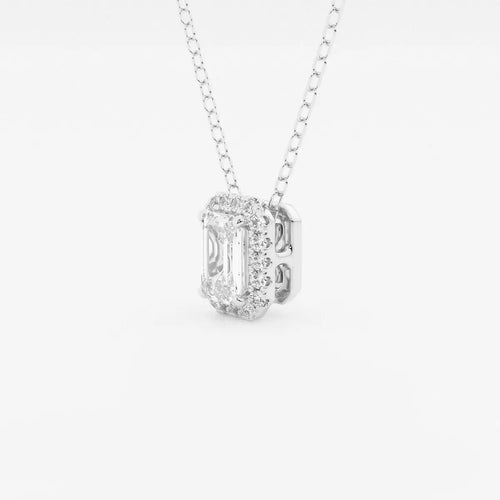 Emerald Lab Grown Diamond Halo Pendant with Adjustable Chain