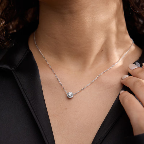 Round Lab Grown Diamond Halo Pendant with Adjustable Chain