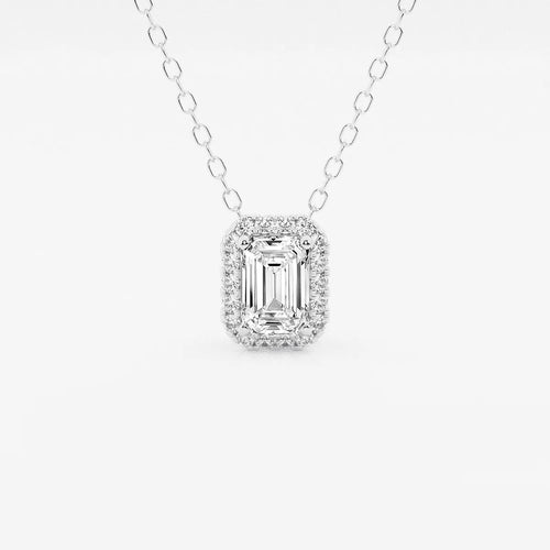 Emerald Lab Grown Diamond Halo Pendant with Adjustable Chain