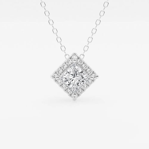 Princess Lab Grown Diamond Halo Pendant with Adjustable Chain