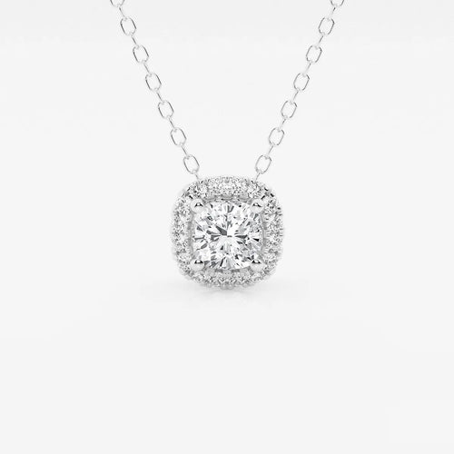 Cushion Lab Grown Diamond Halo Pendant with Adjustable Chain