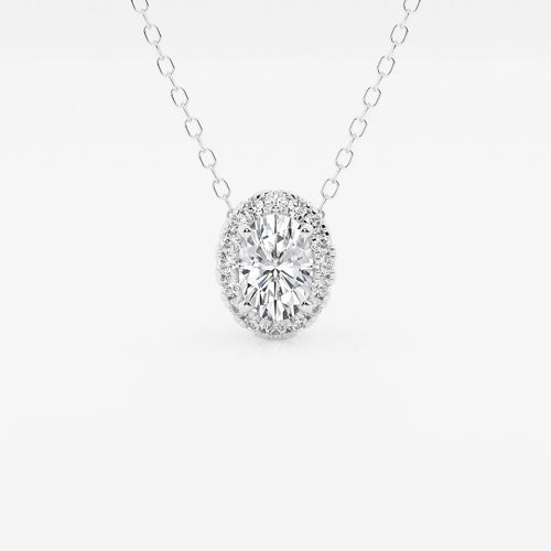 Oval Lab Grown Diamond Halo Pendant with Adjustable Chain