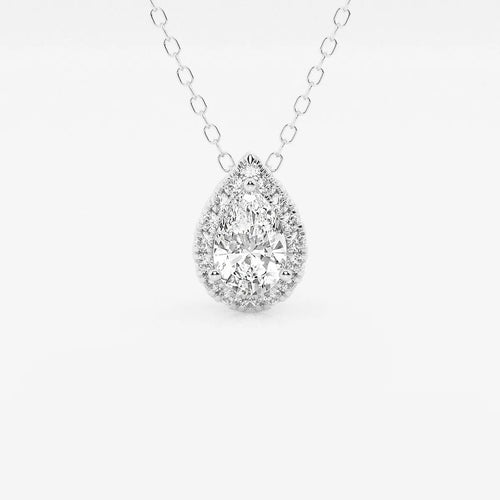 Pear Lab Grown Diamond Halo Pendant with Adjustable Chain