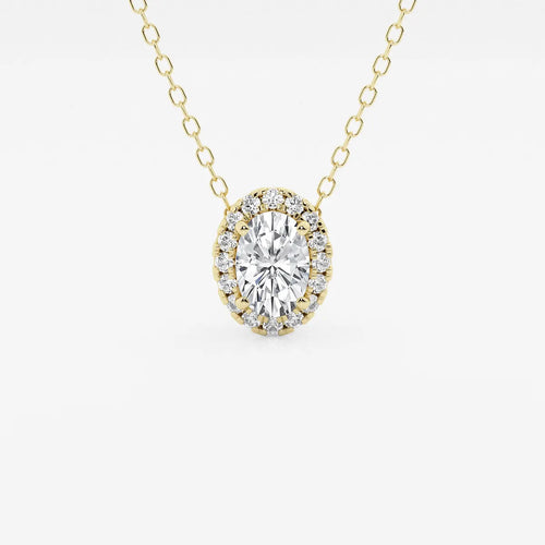 Oval Lab Grown Diamond Halo Pendant with Adjustable Chain