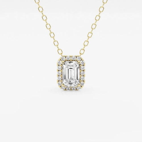 Emerald Lab Grown Diamond Halo Pendant with Adjustable Chain