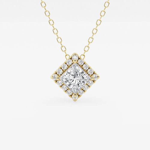 Princess Lab Grown Diamond Halo Pendant with Adjustable Chain