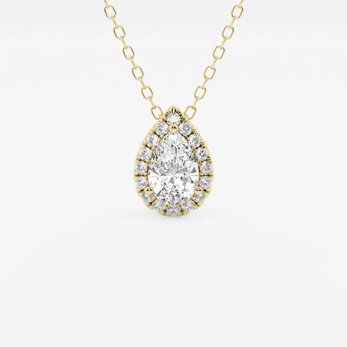 Pear Lab Grown Diamond Halo Pendant with Adjustable Chain