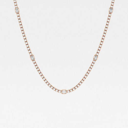 Radiant Lab Grown Diamond Station Tennis Necklace 14K Rose Gold