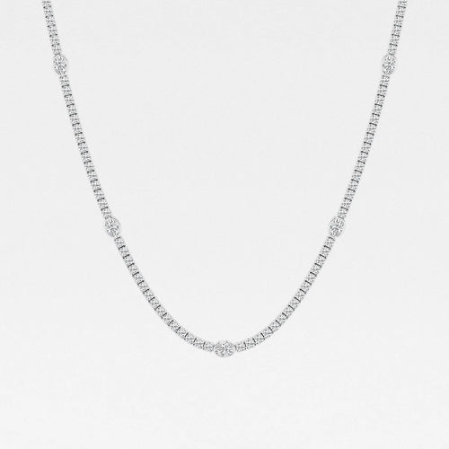 Oval Lab Grown Diamond Station Tennis Necklace 14K Rose Gold