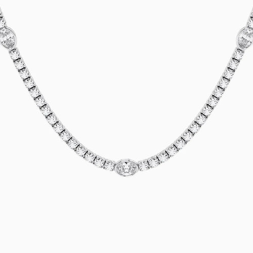 Oval Lab Grown Diamond Station Tennis Necklace 14K Rose Gold