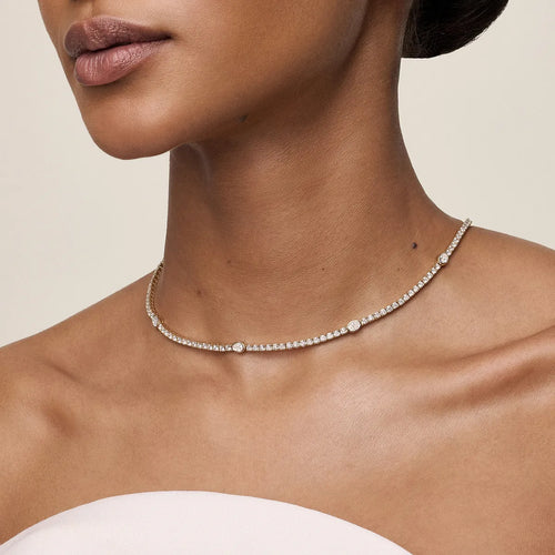 Oval Lab Grown Diamond Station Tennis Necklace 14K Rose Gold