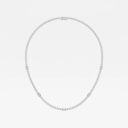 Radiant Lab Grown Diamond Station Tennis Necklace 14K Rose Gold